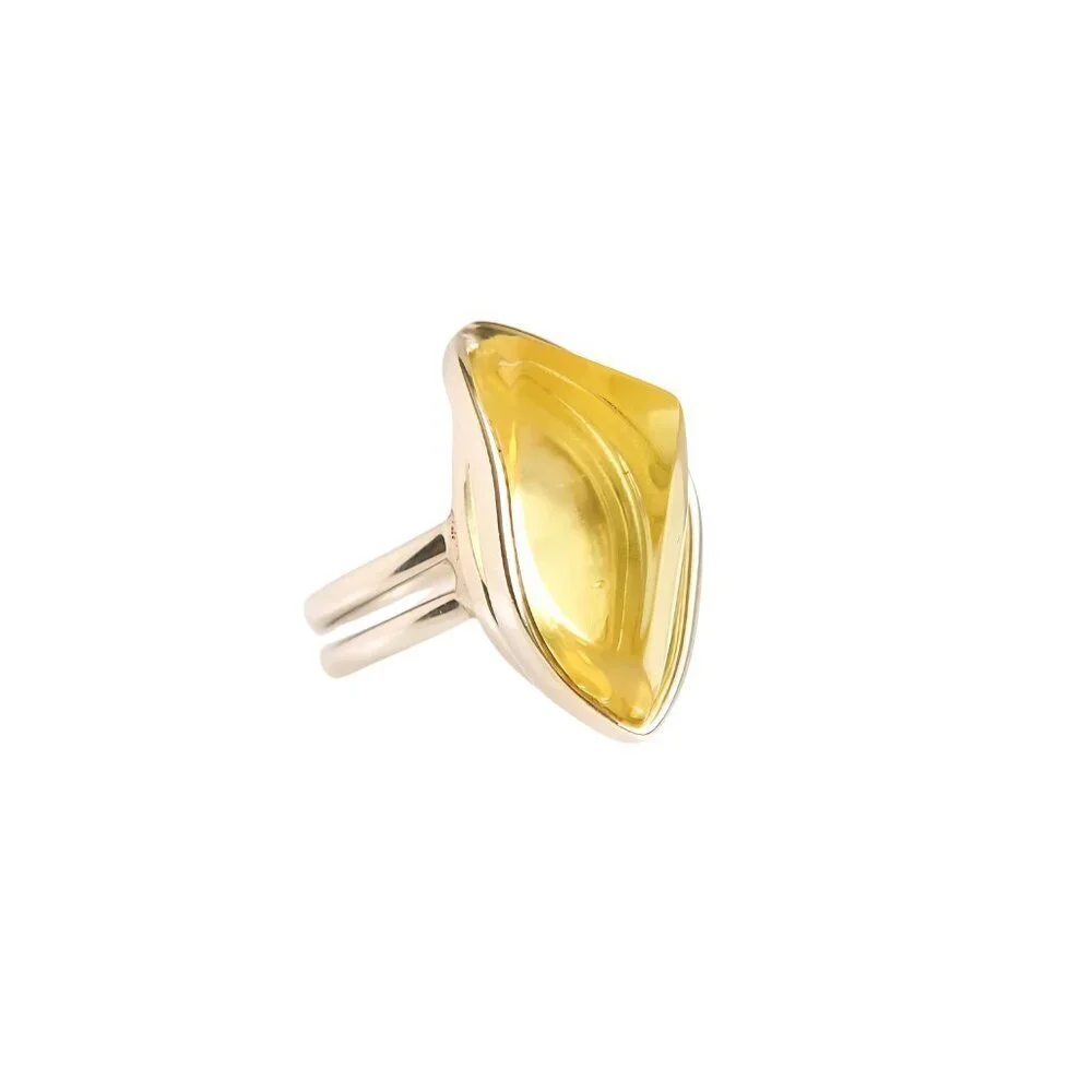 Lemon Baltic Amber Sterling Silver Adjustable Ring – Handmade